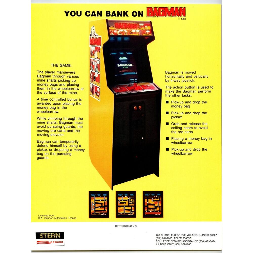 Bagman Arcade Flyer 1983 Original Retro Video Game Maze Mine Shafts Art Vintage